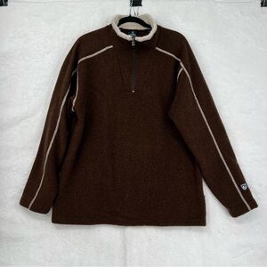 Kuhl Alfpaca 1/4 zip pullover Men XL Brown cream stitching pockets outdoor